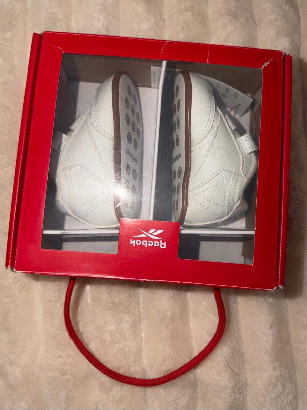 Reebok Women’s White Leather Sneakers with Brown Trim